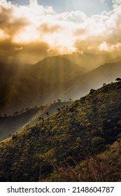 Sunset In A Hilly Mountain Area. Golden Hour Shoot In Ooty, Kerala, India.