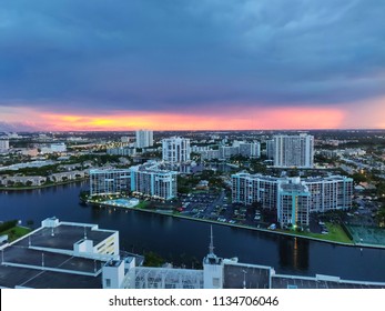 Sunset In Hollywood City, Florida.