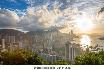 Sunset In Hong Kong City Skyline From Braemar Hill