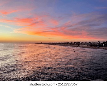 Sunset at Huntington Beach off the pier