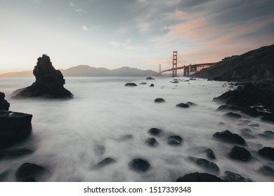 Sunset At The Iconic Golden Gate In San Francisco, California. Travel Destination, Bucket List, Tourism, Discover USA, United States Of America, 