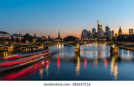 Sunset At The Ignatz Bubis Bridge In Frankfurt Am Main, Germany