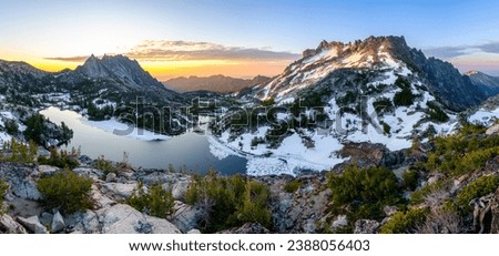 Sunset Illuminates A Panoramic View of Prusik Peak, McClellan Peak and Perfection Lake. 
The Enchantments, Cascade Mountains, Washington