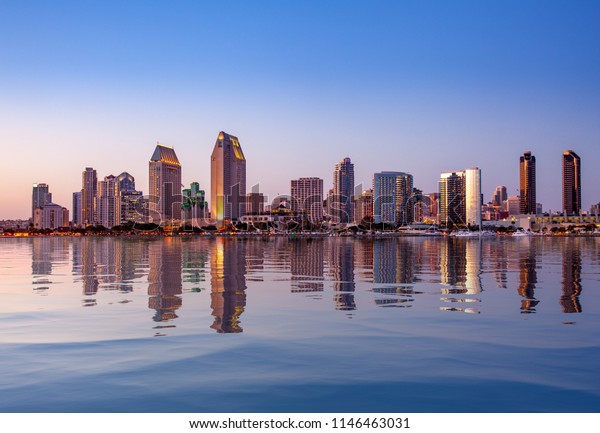 Sunset over the downtown area of San Diego stock photo