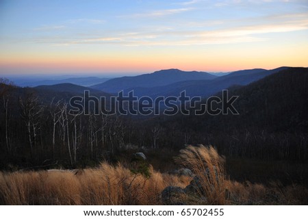 Sunset image from Pinnacle Overlook on Skyline Drive in the Blue Ridge Mountains of Virginia.