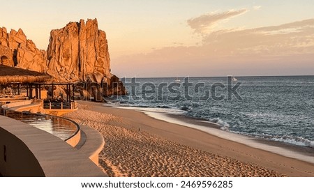 Sunset at Infinity Pool and beach in Cabo San Lucas Mexico