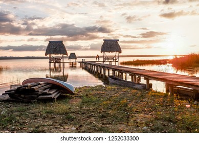 Sunset At Izabal Lake Near Tikal Guatemala 