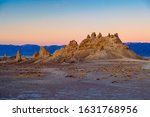 Sunset in the jagged landscape of Trona Pinnacles, CA.