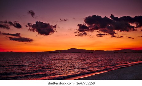 Sunset In Kalamata Beach. Greece.