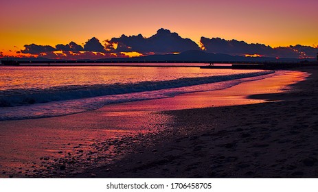 Sunset In Kalamata Beach. Greece. Aspect 16/9.