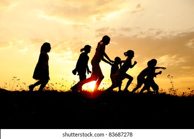 Sunset Kids Running