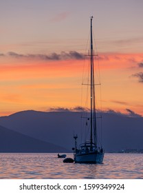 Sunset In Kotor Bay. Tivat, Montenegro.