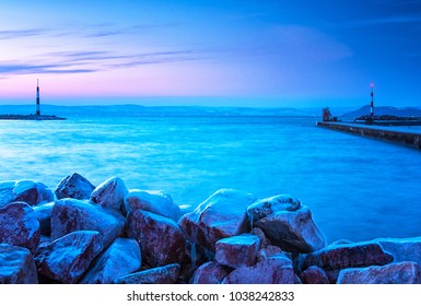 Sunset At Lake Balaton In Winter