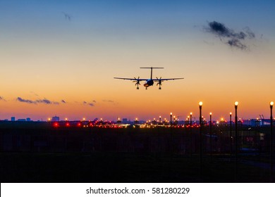 Sunset Landing In Brussels Zaventem Airport