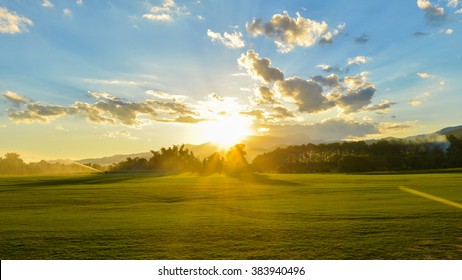 Sunset And Landscape In Farm