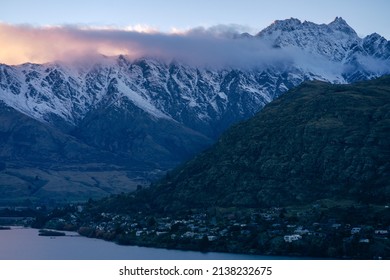 Sunset Landscape Of The Remarkables Mountains In Queenstown, South Island Of New Zealand.