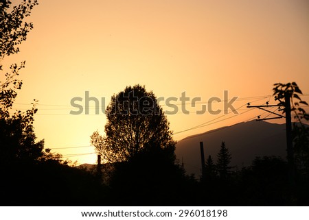 Sunset landscape with silhouettes