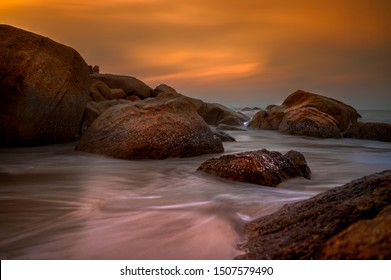 Sunset Landscape At Tanjung Kelayang Beach, Sungailiat Bangka Island