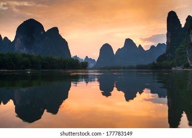 Sunset landscape of yangshuo in guilin,china