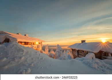 Sunset At Lapland Finland, Two Suns In One Picture