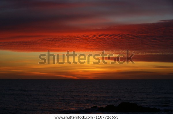 Sunset in Leca da Palmeira beach, Portugal