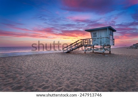 Sunset at a lifeguard tower in Southern California