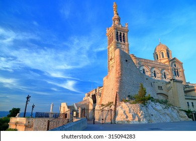Sunset light illuminates the Church Notre Dame de la Garde, Marseille, France