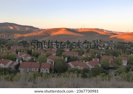 Sunset light over the East Bay hills in suburban San Francisco Bay Area