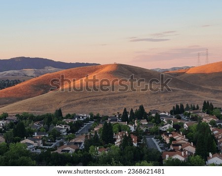 Sunset light over the East Bay hills in suburban San Francisco Bay Area