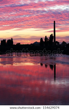 Sunset light over Mures river, Arad, Romania