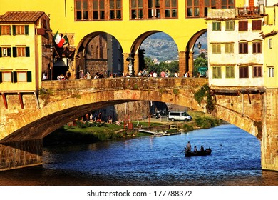 Sunset light over Ponte Vecchio, Arno River, Florence, Italy,Europe