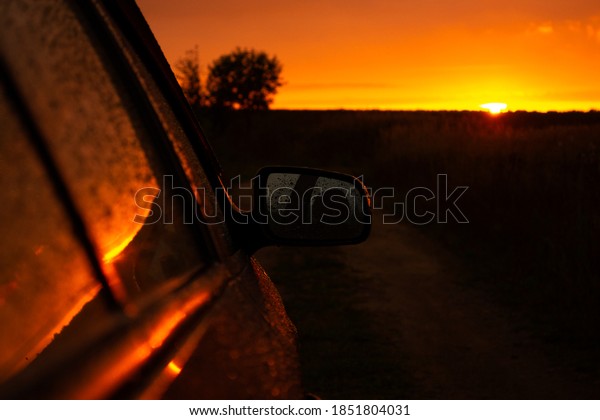 sunset light reflection on
car