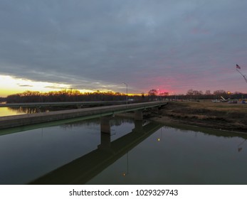 Sunset Lit Sky With A Hint Of The Wabash River.