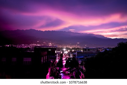Sunset looking at the Farallones (Mountains) in Cali, Colombia. (South America)