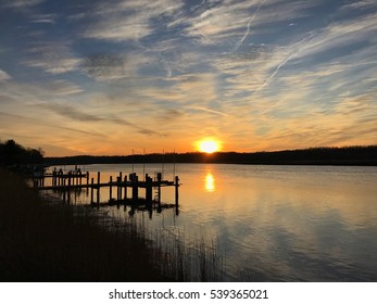 Sunset At Lower Marlboro Pier On The Patuxent River In Southern Maryland USA