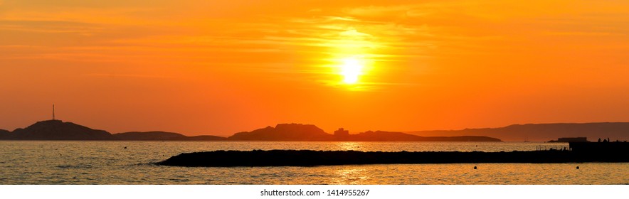 Sunset In Marseille, France. Beach View