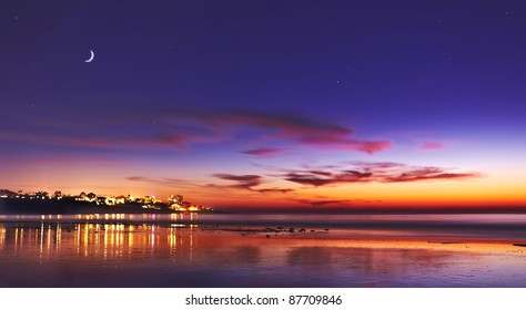 Sunset and Moon at La Jolla Shores San Diego, California