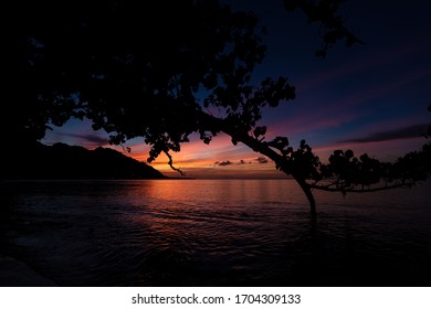 Sunset From Moorea Island In French Polynesia