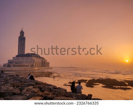 Sunset at Mosque Hassan II in Casablanca, Morroco. 
