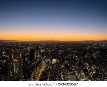 Sunset, Mount Fuji, and skyline of Tokyo from Shibuya Sky - Powered by Shutterstock