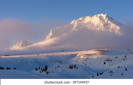 Sunset Mount Hood Cascade Range Ski Resort Area