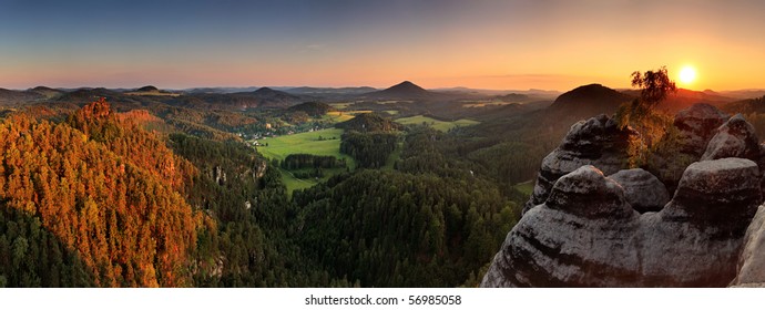 Sunset In Mountain Czech Switzerland