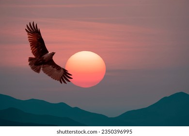 sunset at mountain range and eagle fly on the sunset - Powered by Shutterstock - Get 15% off with code: PIKWIZARD15