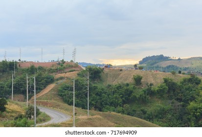 Sunset with mountain road.