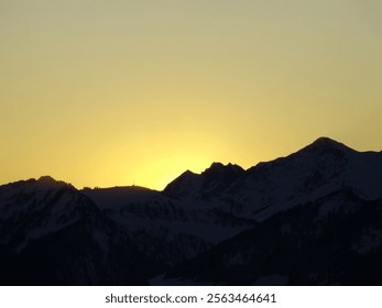 Sunset in the mountains as if blurred background.
