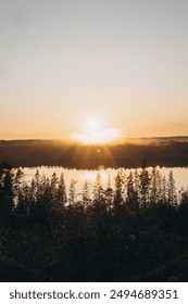 sunset in the mountains in the forest
