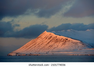 Sunset Mountains In The Svalbard Archipelago