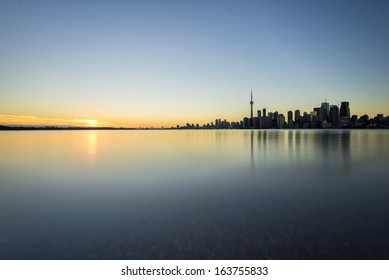 Sunset Next To Downtown Toronto During Early Winter Time