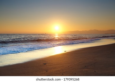 Sunset And Nice Beach From Sagami Bay , Kanagawa Prefecture