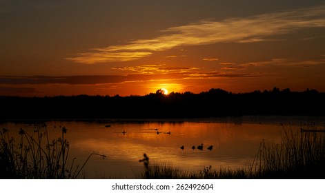 Sunset North Of Saskatoon, SK By A Pond